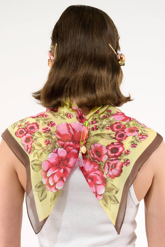 Yellow Rose Hand Embellished Bandana Scarf
