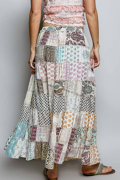 Assorted Print Boho Ruffle Wide Flare Skirt