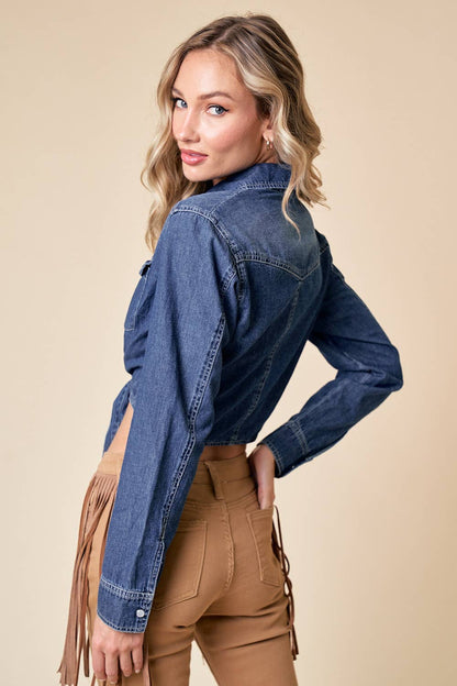 WESTERN TIE FRONT BUTTON DOWN  DENIM TOP
