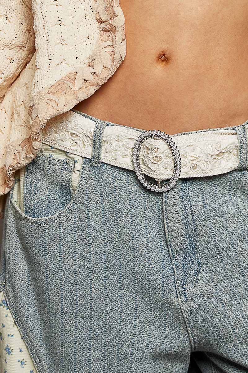 Floral Satin Lace Pearl Belt