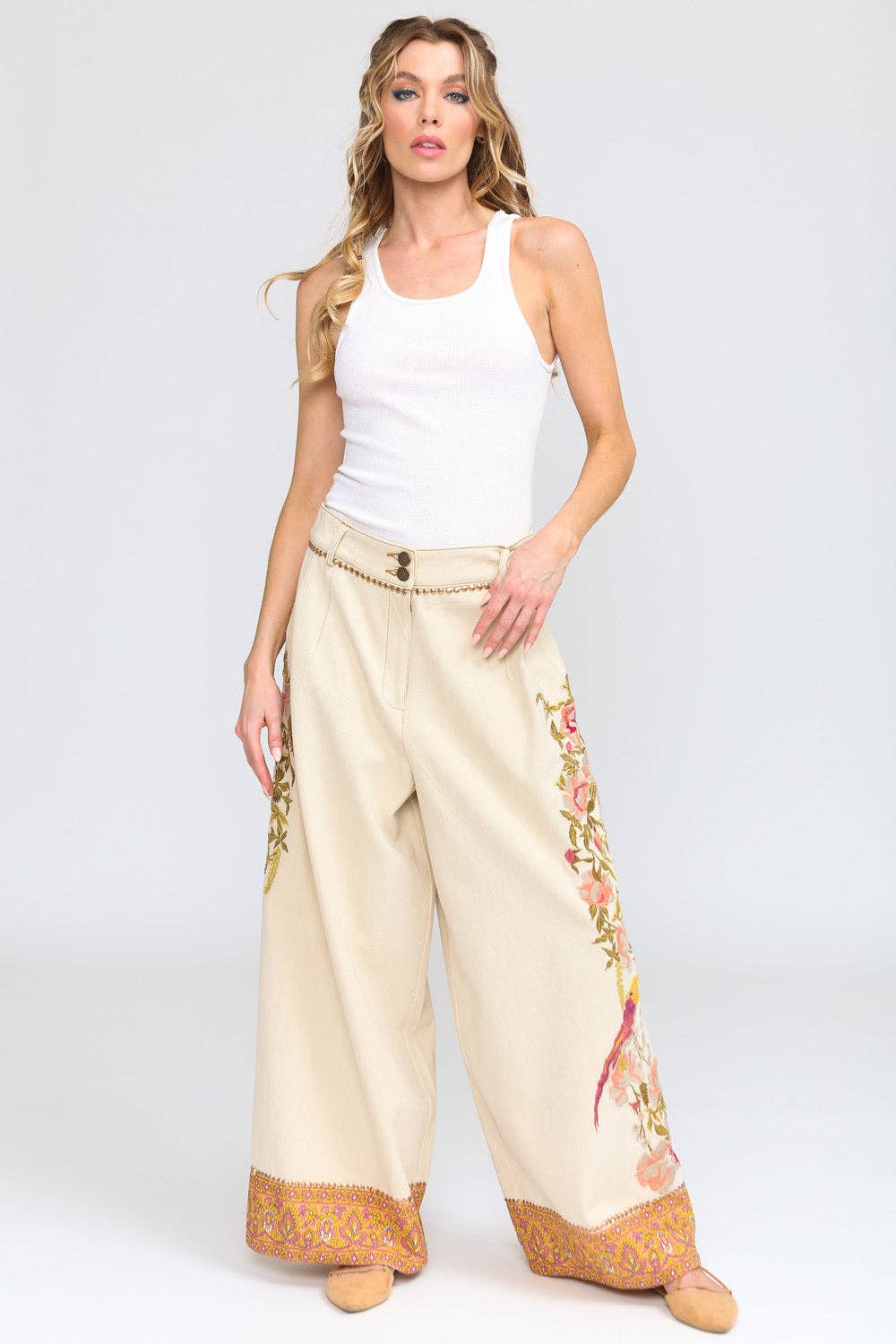 Time To Shine Denim Pants | Wide Leg Pants | Floral Pants
