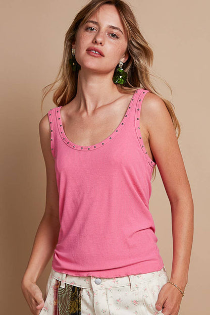 Riibbed Metallic Stud Tank Top