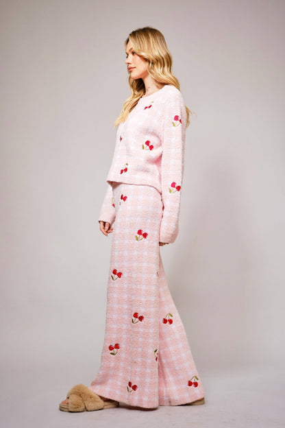 Cherry Embroidery Cozy Sweater Set