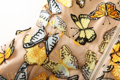 Butterfly Appliqué Strapless Embellished Mini Dress