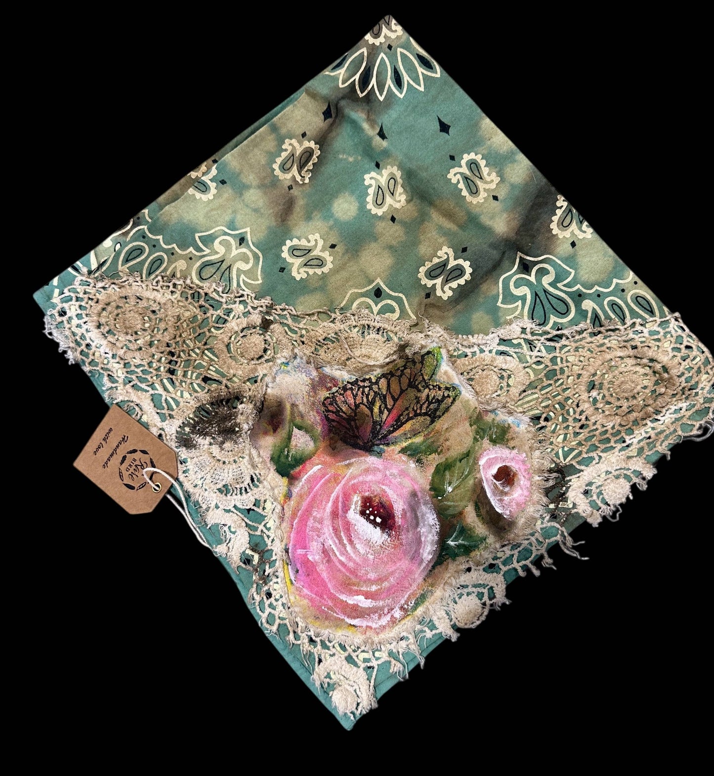 Sage Hand Painted Lace Bandana