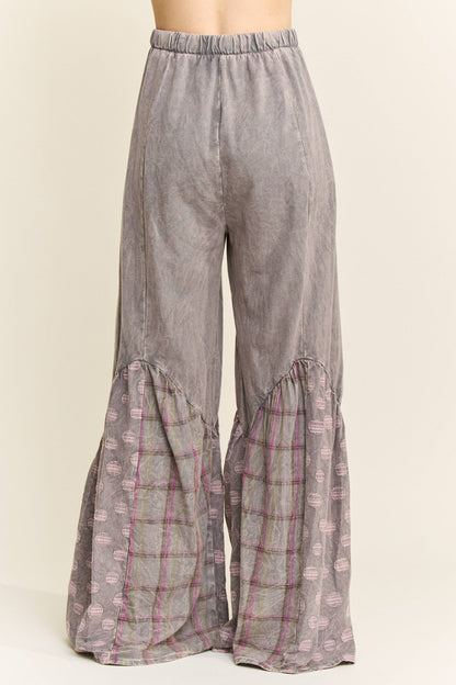 Mineral Washed Boho Pattern Patched Pants