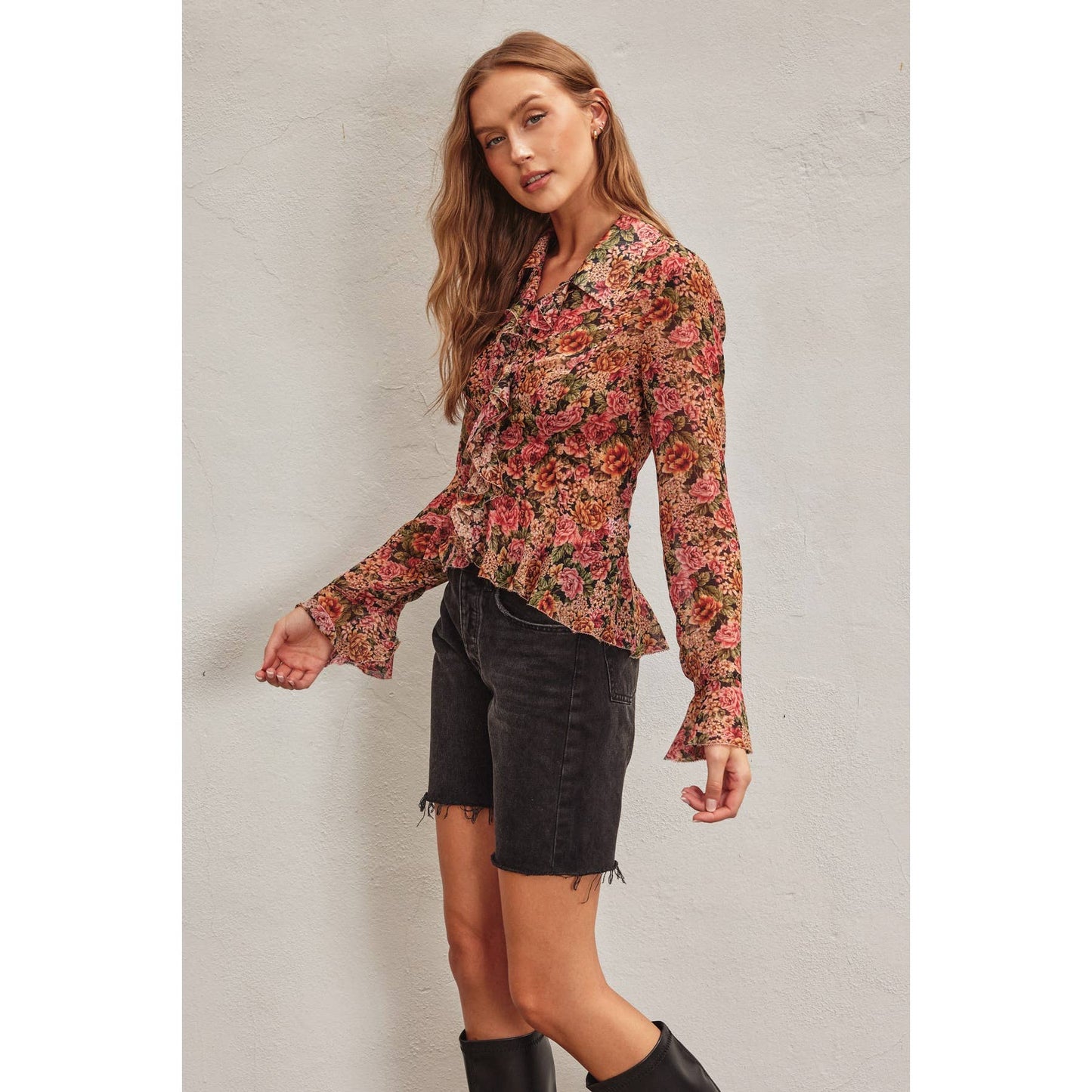 Vintage Rose Lurex Ruffled Blouse