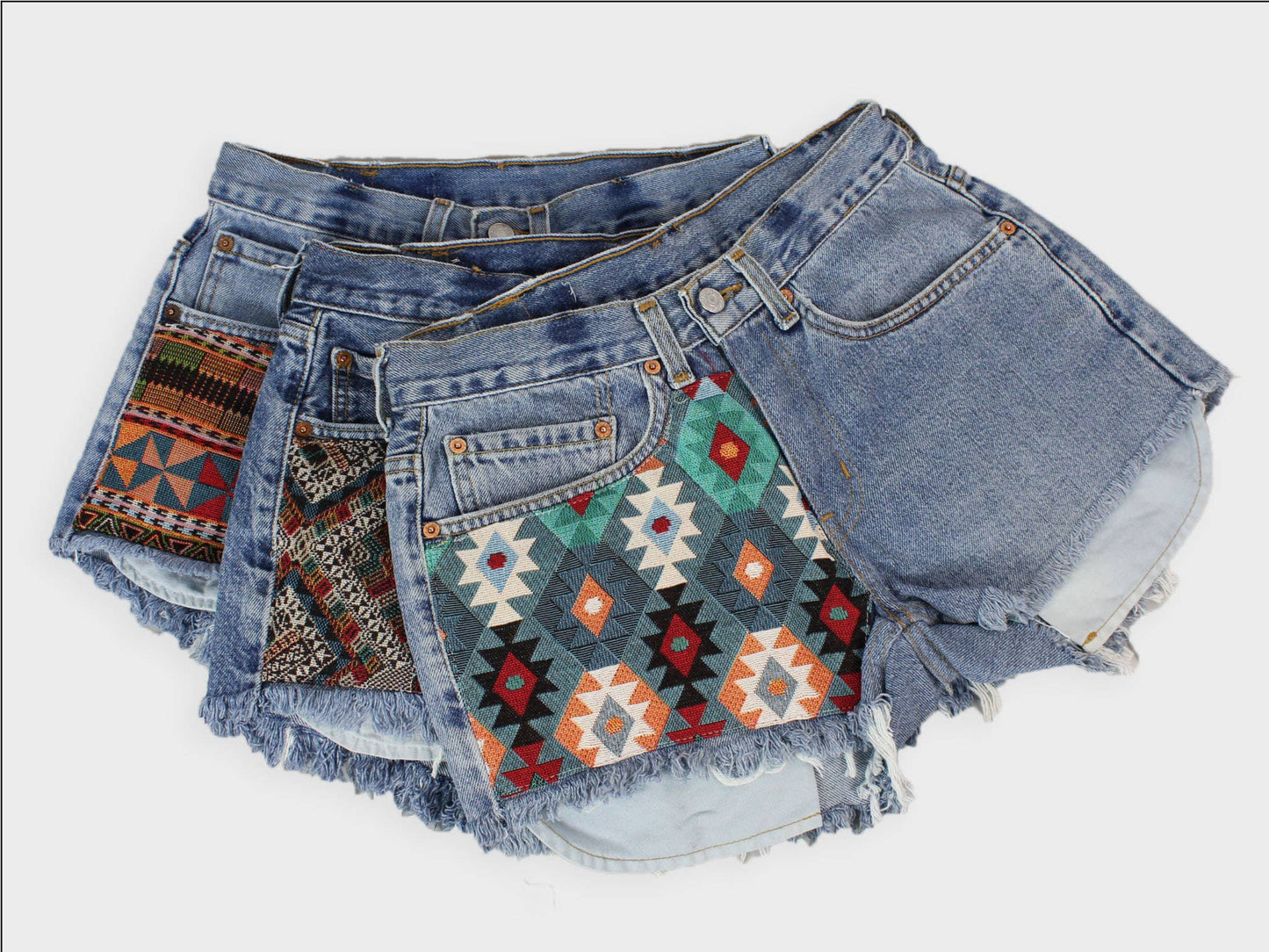 High-Rise Upcycled Denim Cutoff Shorts - Recycled Tapestry