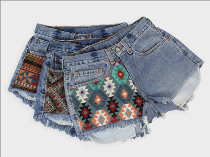 High-Rise Upcycled Denim Cutoff Shorts - Recycled Tapestry