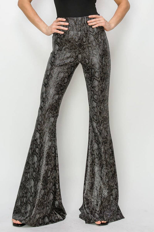 PYTHON GOLD FOIL BELLBOTTOM KNIT PANTS