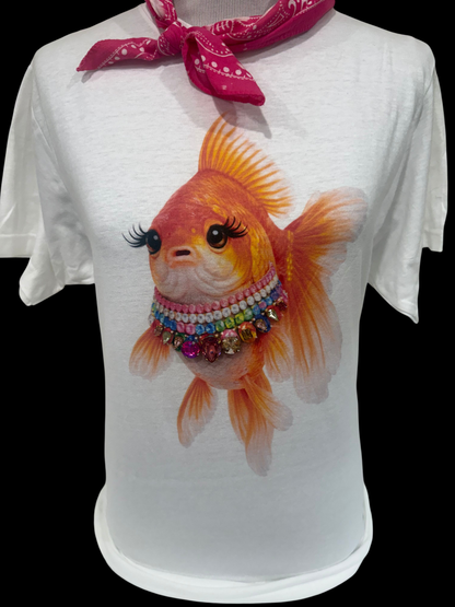 Jeweled Collar Goldfish on White or Natural Crew