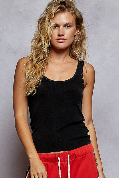 Riibbed Metallic Stud Tank Top