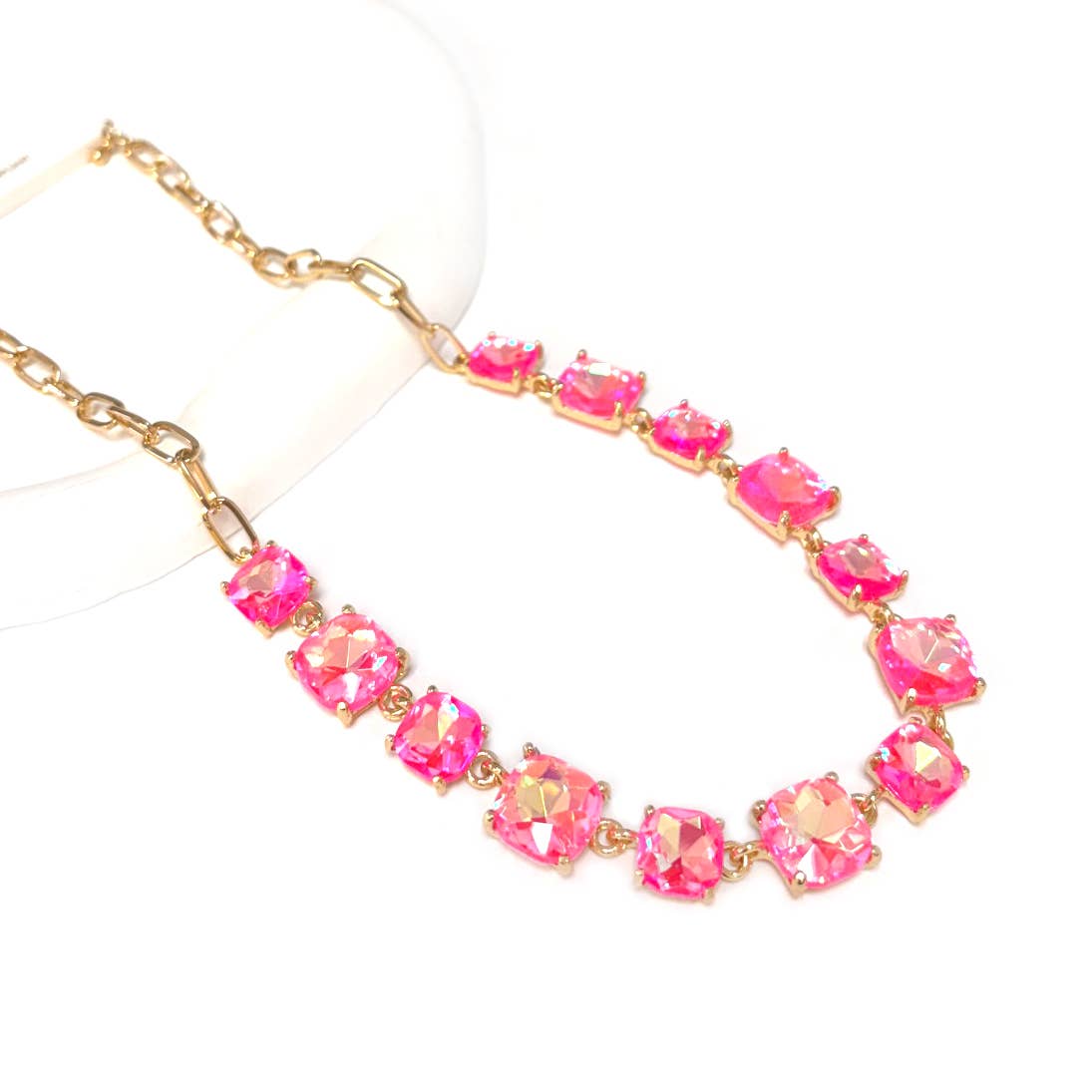 Neon Cushion Cut Glass Linked Chain Necklace