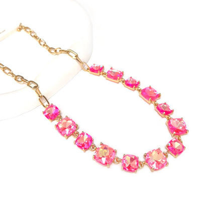 Neon Cushion Cut Glass Linked Chain Necklace