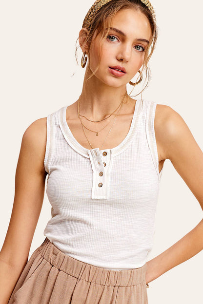 Multi-Colors Henley Tank Top