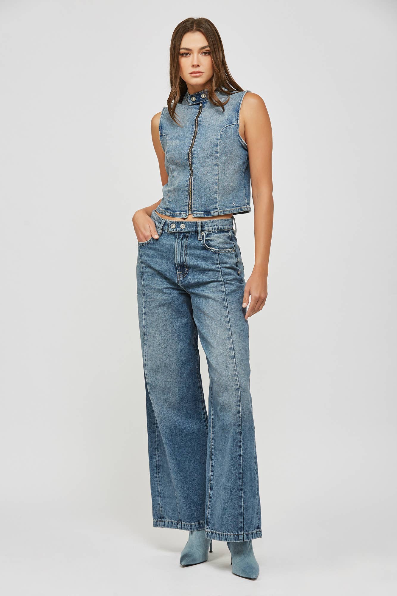 Medium Dark Moto Seam Extra Wideleg
