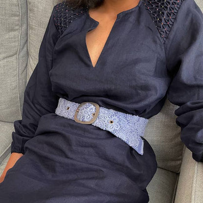 Azure Seas Embroidered Wool Belt