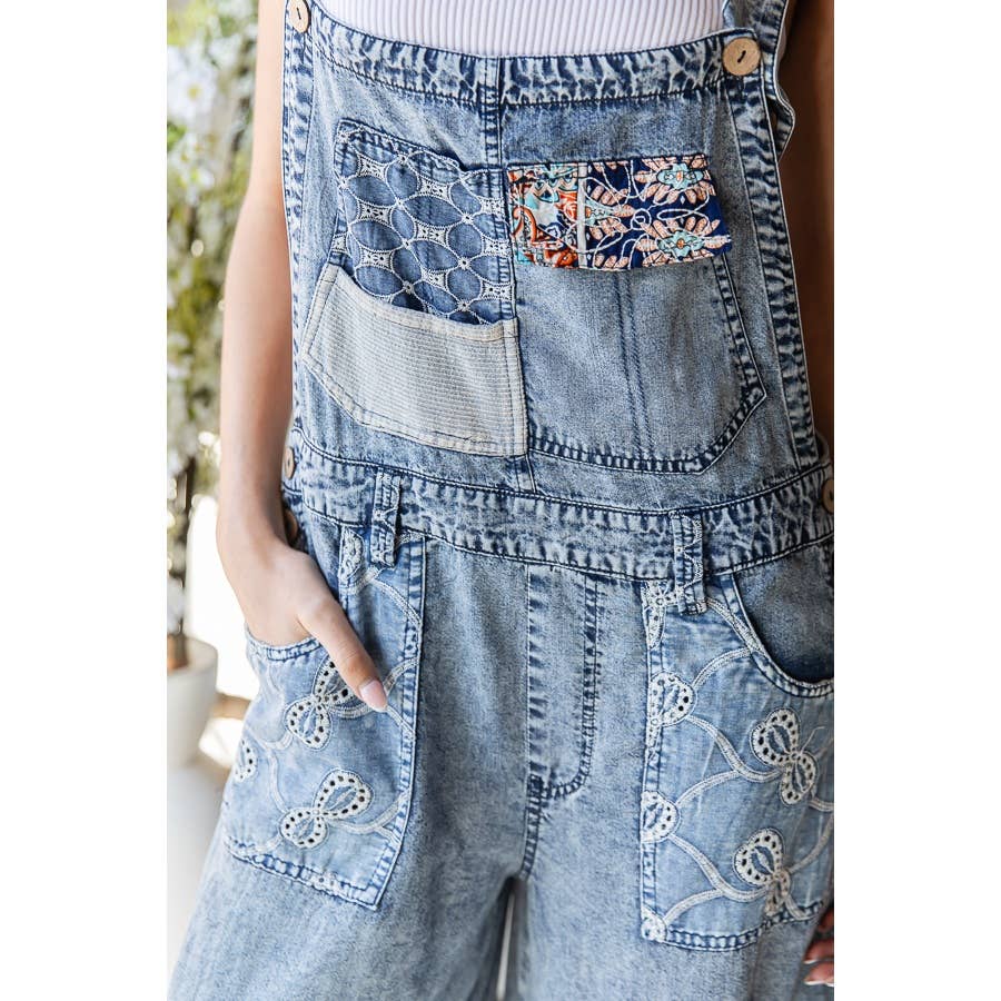 WASHED MULTI PATCHWORK TENCEL OVERALLS