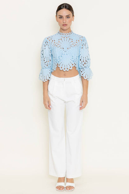 EYELET EMBROIDERY SCALLOP HEM CROP TOP