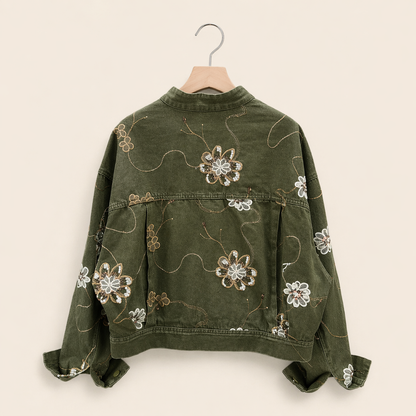 Floral Embroidered Cropped Denim Jacket