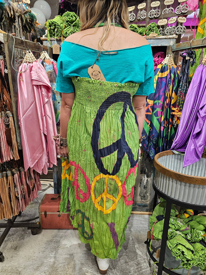 Lime Green Peace Sign Skirt Dress