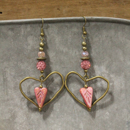 Sweetness Overload Czech Heart Dangle Drop Earrings