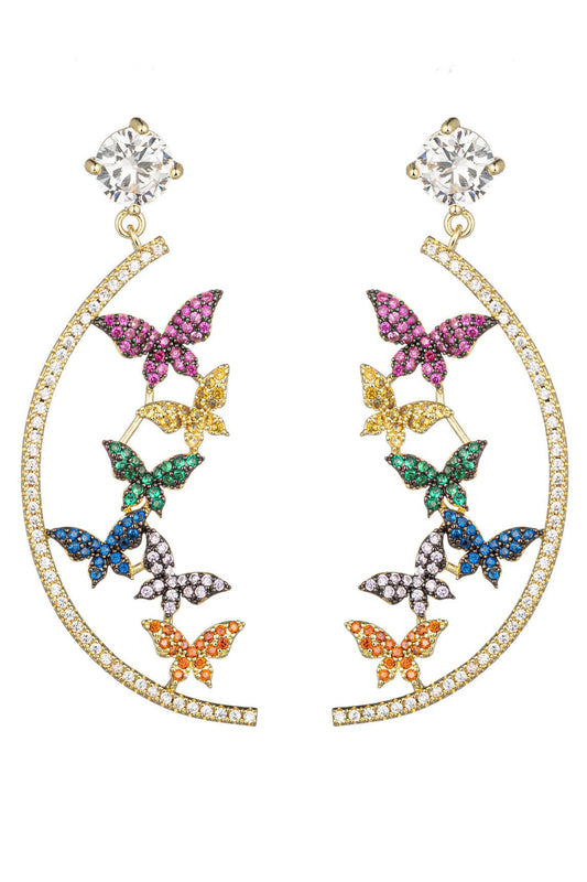 Double Butterfly CZ Drop Earrings