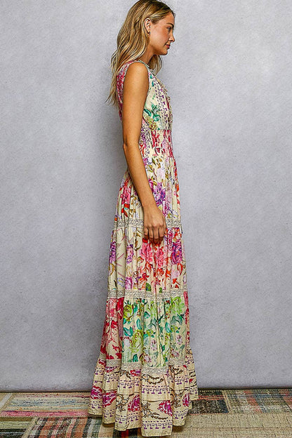 Smocked Waist Ruffle Floral Maxi Dress