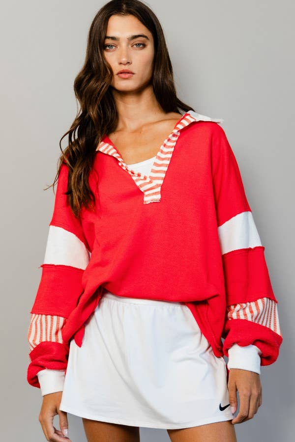 French Terry Collared Loose Fit Top