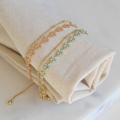 Color Epoxy Enamel Flower Adjustable Chain Bracelets
