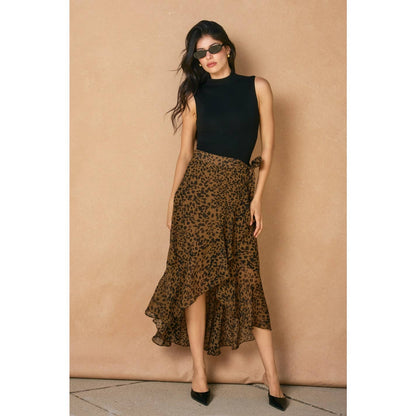 Jungle Fury Leopard Ruffled Hem Wrap Skirt