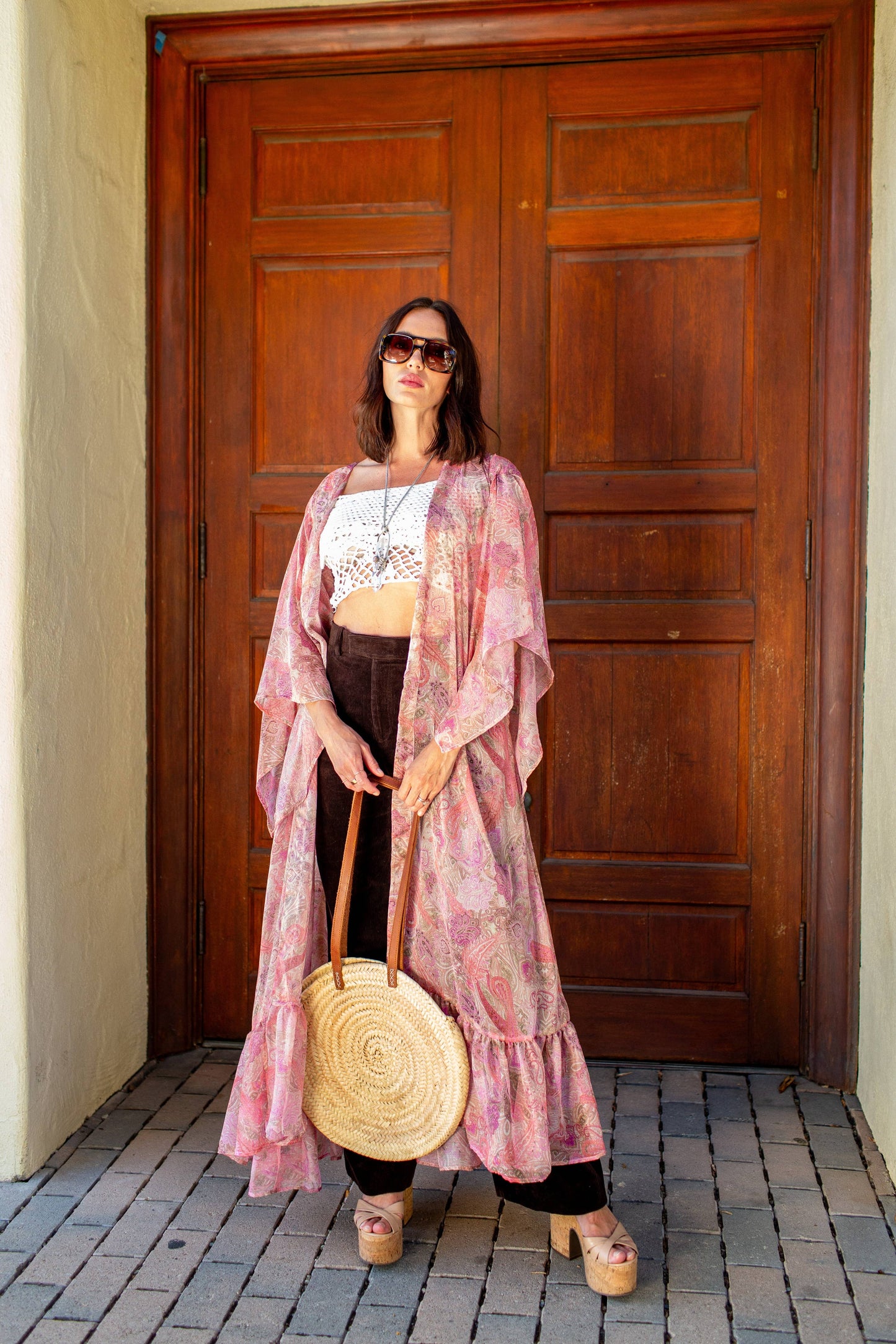Blushing Paisley Flowing Sleeve Kimono
