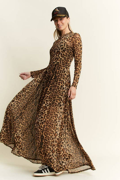 ANIMAL PRINT MESH MOCK DRESS