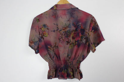 Vintage Short-Sleeve Button Up Blouse - Cinched