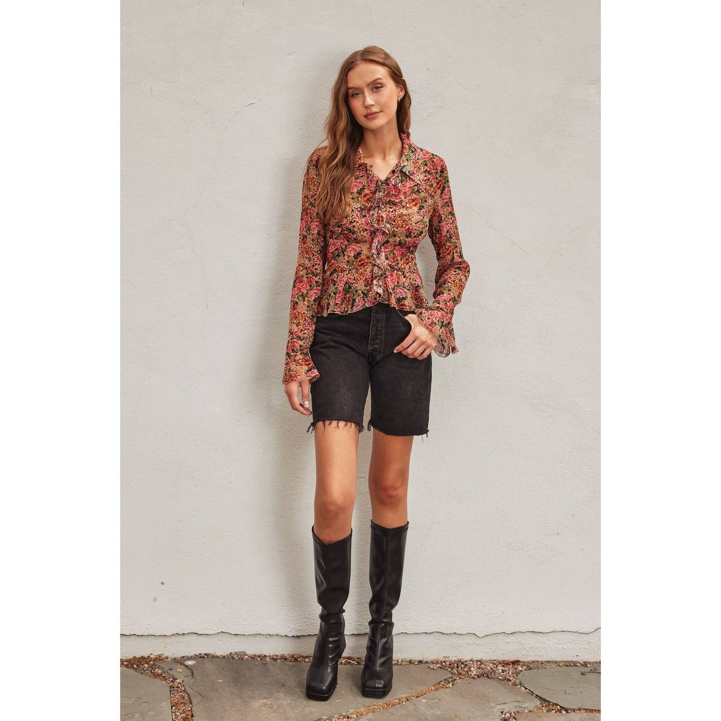 Vintage Rose Lurex Ruffled Blouse