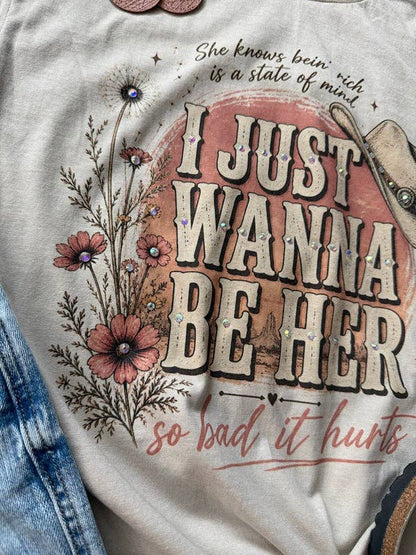 Embellished I Just Wanna Be Her Graphic Tee with Gem Details