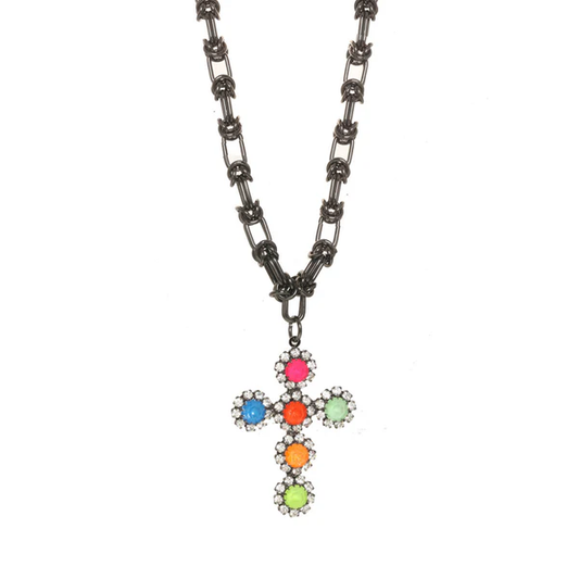 THE MADONNA CROSS NECKLACE IN ELECTRICS